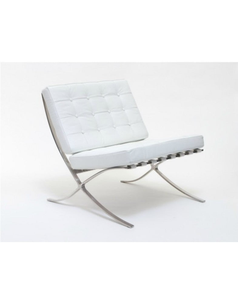 Arm Chairs & Recliners: White Barcelona Chair - Classic Version - Replica