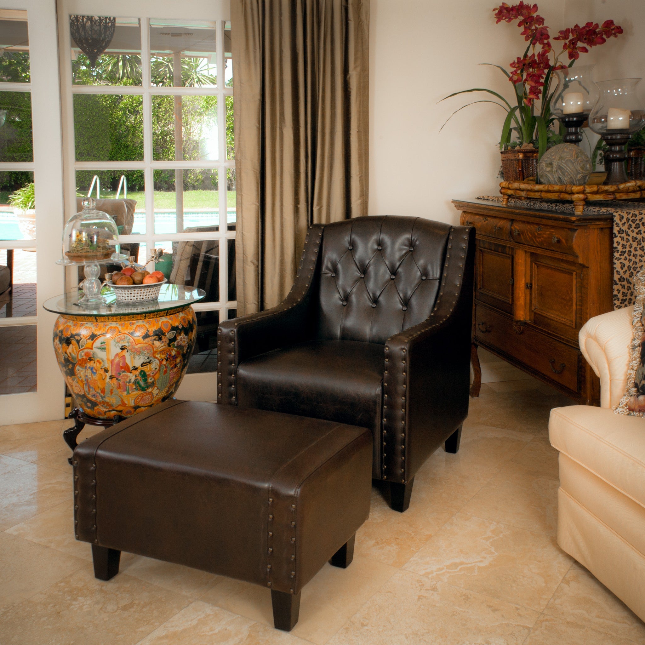 Arm Chairs & Recliners: Coogee Bonded Leather Armchair & Ottoman in Brown