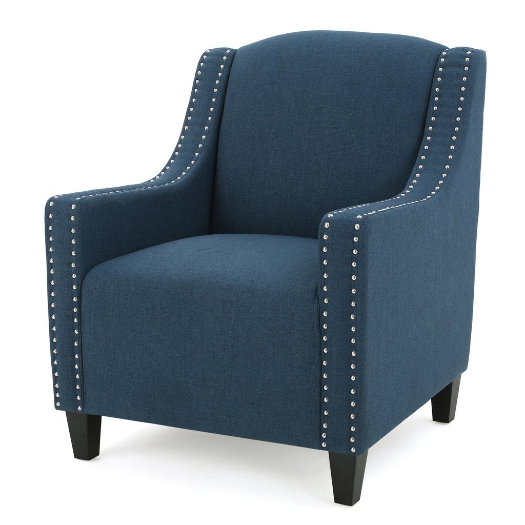 Arm Chairs & Recliners: Camden Linen Fabric Studded Armchair in Dark Blue
