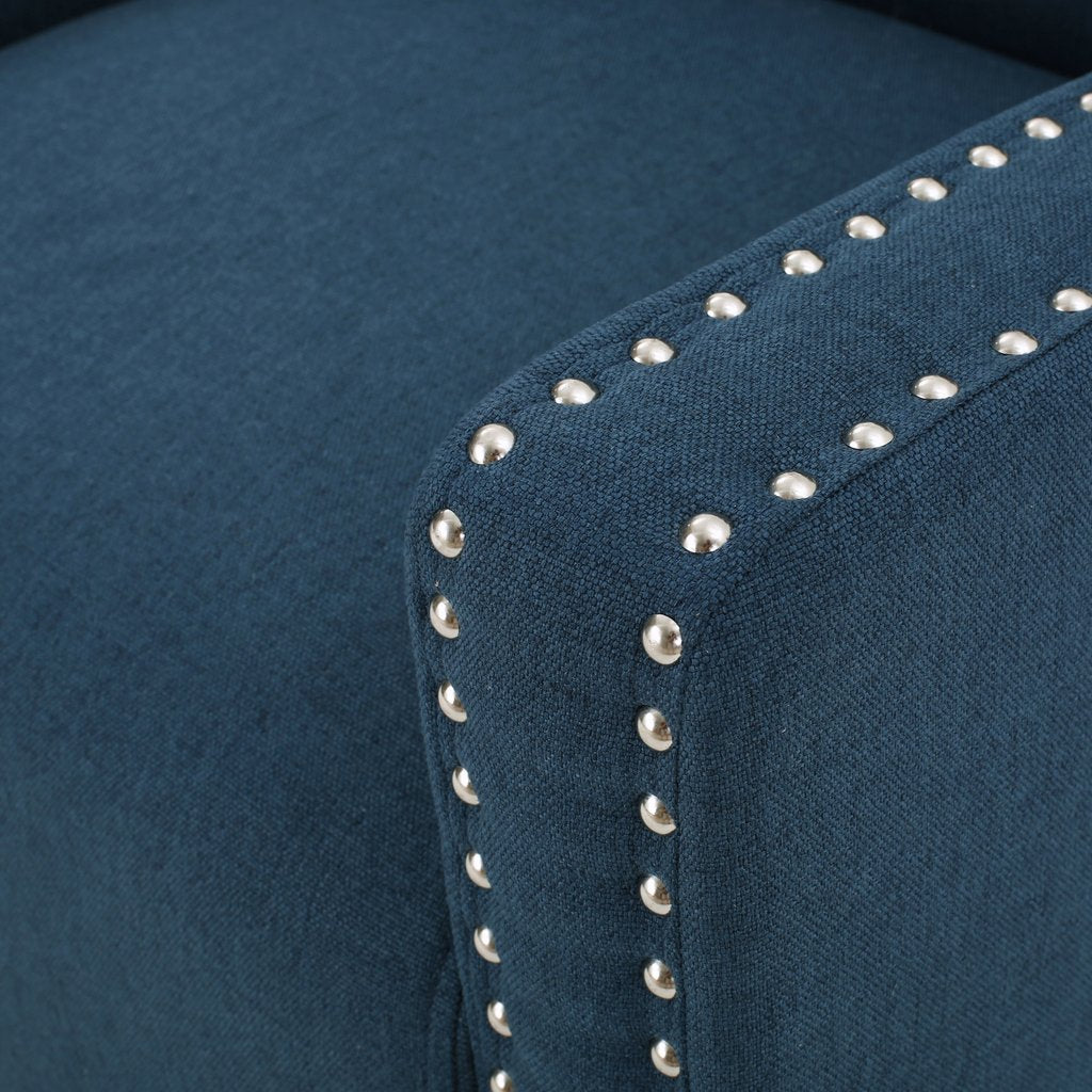 Arm Chairs & Recliners: Camden Linen Fabric Studded Armchair in Dark Blue