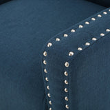 Arm Chairs & Recliners: Camden Linen Fabric Studded Armchair in Dark Blue