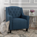 Arm Chairs & Recliners: Canberra Linen Fabric Tufted Armchair in Dark Blue