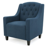 Arm Chairs & Recliners: Canberra Linen Fabric Tufted Armchair in Dark Blue
