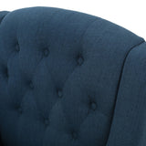 Arm Chairs & Recliners: Canberra Linen Fabric Tufted Armchair in Dark Blue