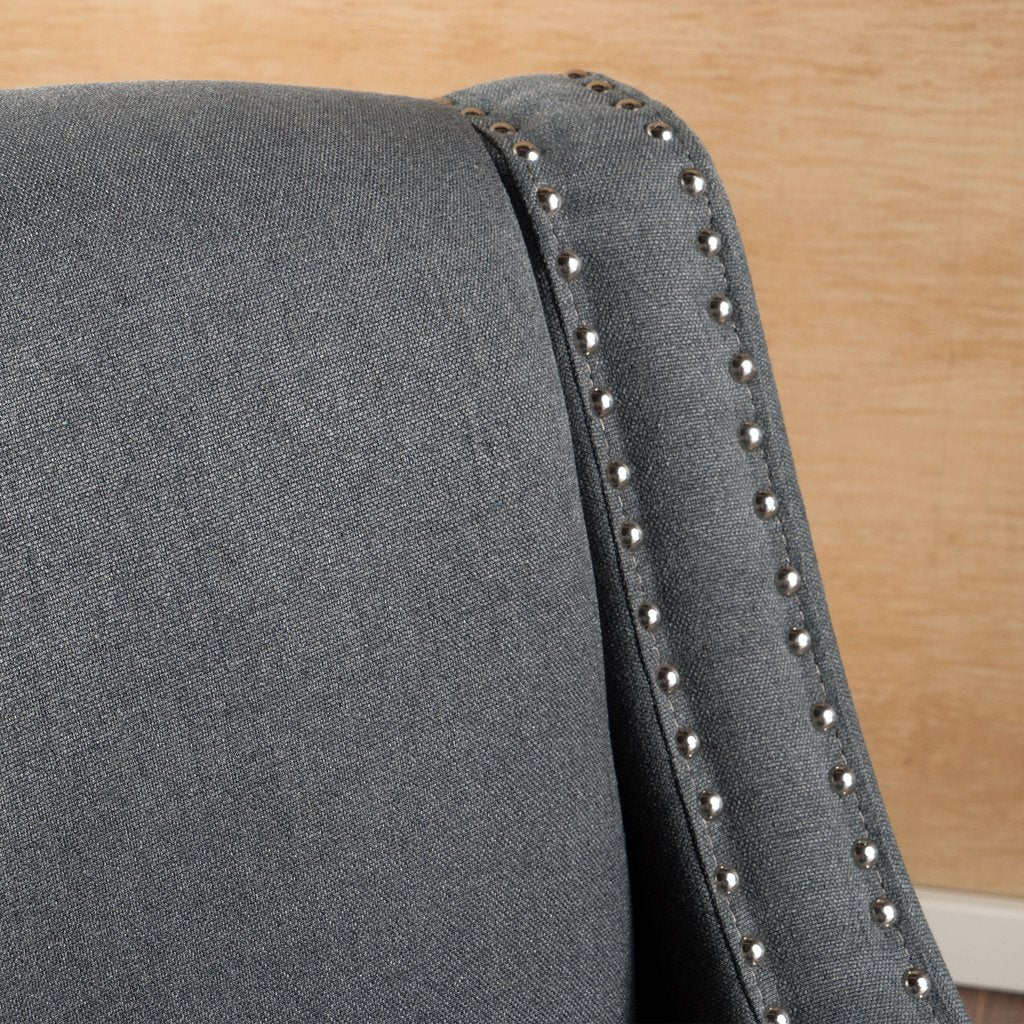 Arm Chairs & Recliners: Camden Linen Fabric Studded Armchair in Dark Grey