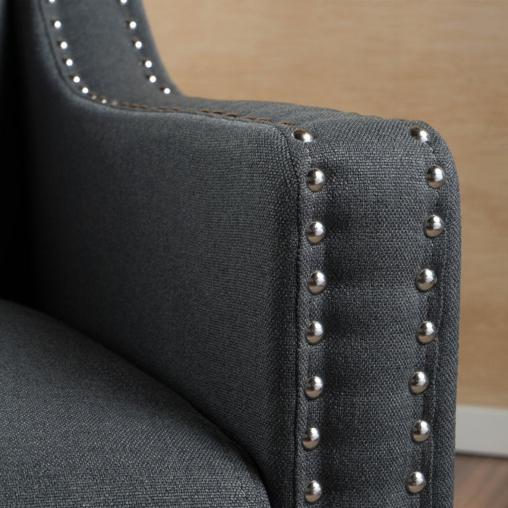 Arm Chairs & Recliners: Camden Linen Fabric Studded Armchair in Dark Grey