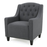 Arm Chairs & Recliners: Canberra Linen Fabric Tufted Armchair in Dark Grey
