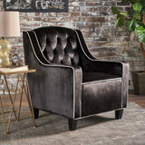 Arm Chairs & Recliners: Lara Two Tone Tufted Black New Velvet Club Armchair