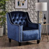 Arm Chairs & Recliners: Lara Two Tone Tufted Cobalt New Velvet Club Armchair