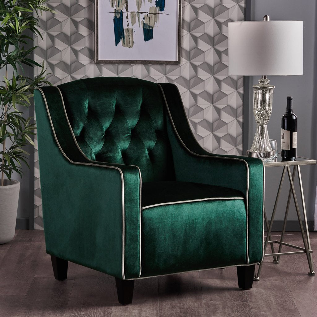 Arm Chairs & Recliners: Lara Two Tone Tufted Emerald New Velvet Club Armchair