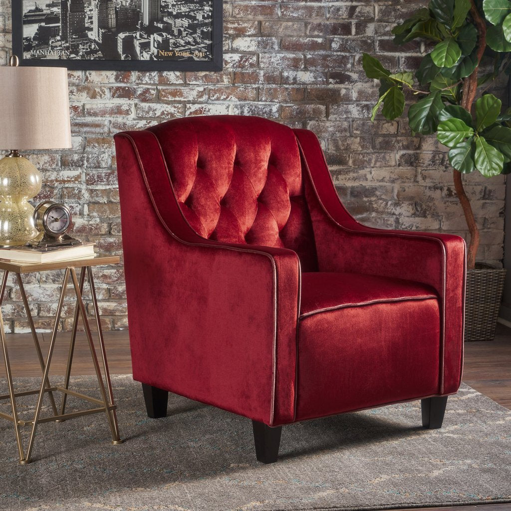 Arm Chairs & Recliners: Lara Two Tone Tufted Garnet New Velvet Club Armchair