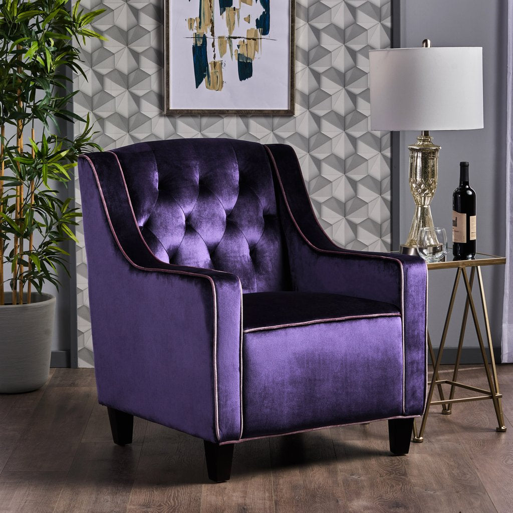 Arm Chairs & Recliners: Lara Two Tone Tufted Plum New Velvet Club Armchair
