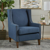 Arm Chairs & Recliners: Cecilia Classic Studded Dark Blue Wingback Club Armchair