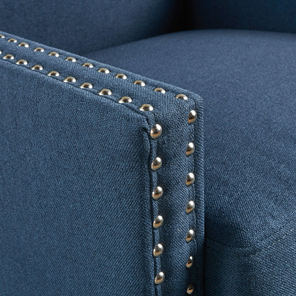 Arm Chairs & Recliners: Cecilia Classic Studded Dark Blue Wingback Club Armchair