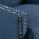 Arm Chairs & Recliners: Cecilia Classic Studded Dark Blue Wingback Club Armchair