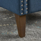 Arm Chairs & Recliners: Cecilia Classic Studded Dark Blue Wingback Club Armchair