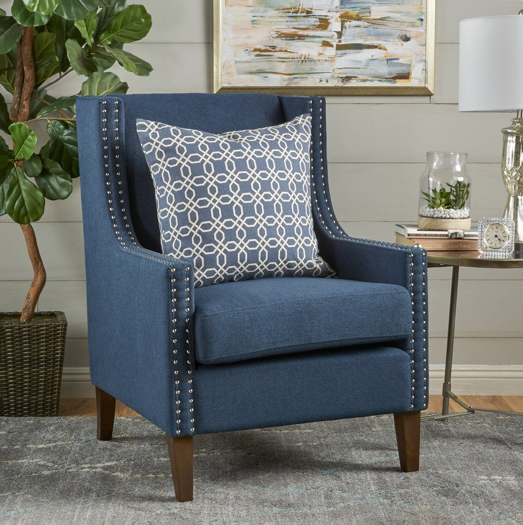 Arm Chairs & Recliners: Cecilia Classic Studded Dark Blue Wingback Club Armchair