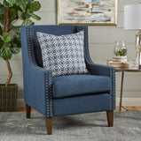 Arm Chairs & Recliners: Cecilia Classic Studded Dark Blue Wingback Club Armchair