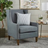 Arm Chairs & Recliners: Cecilia Classic Studded Light Grey Wingback Club Armchair