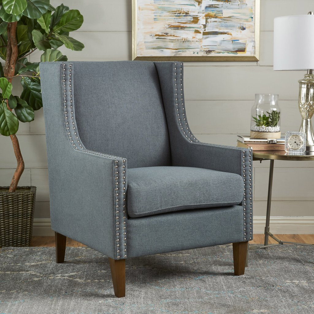 Arm Chairs & Recliners: Cecilia Classic Studded Light Grey Wingback Club Armchair