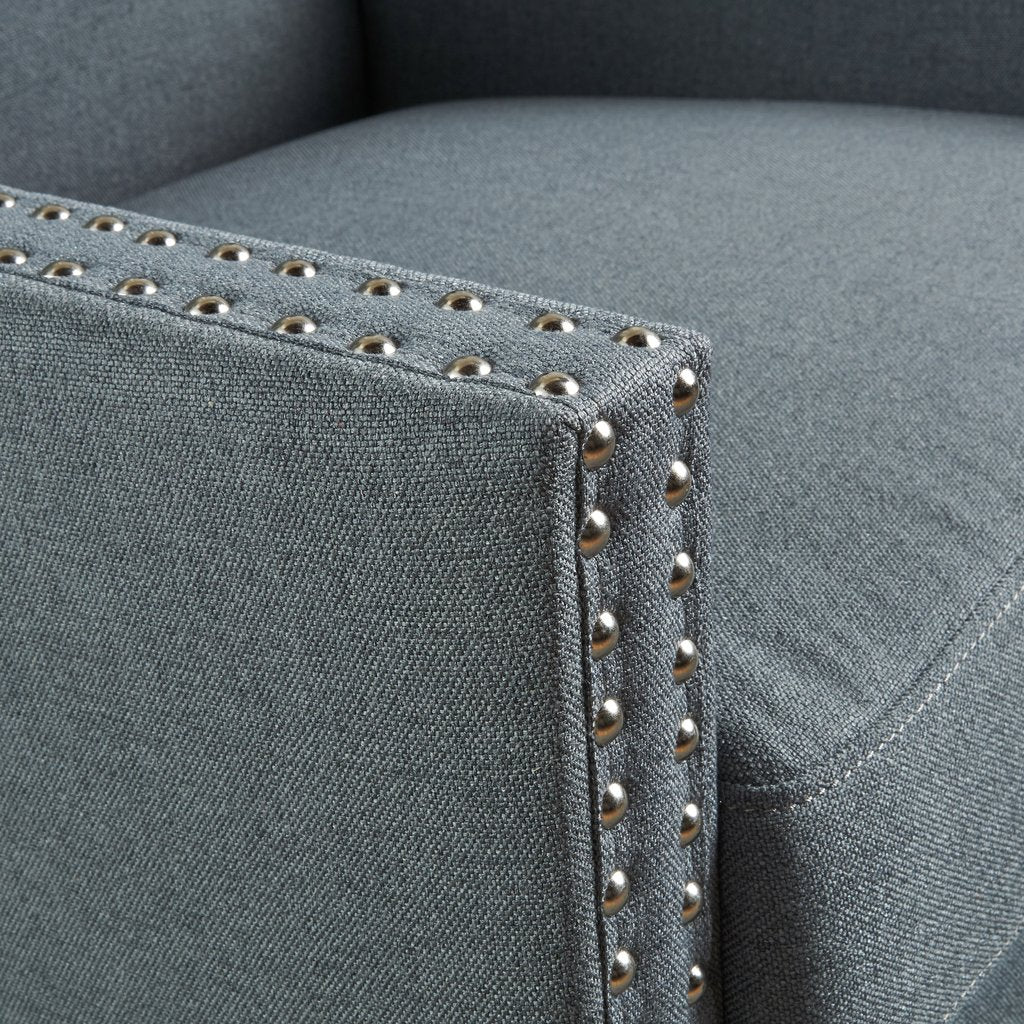 Arm Chairs & Recliners: Cecilia Classic Studded Light Grey Wingback Club Armchair