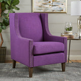 Arm Chairs & Recliners: Cecilia Classic Studded Purple Wingback Club Armchair