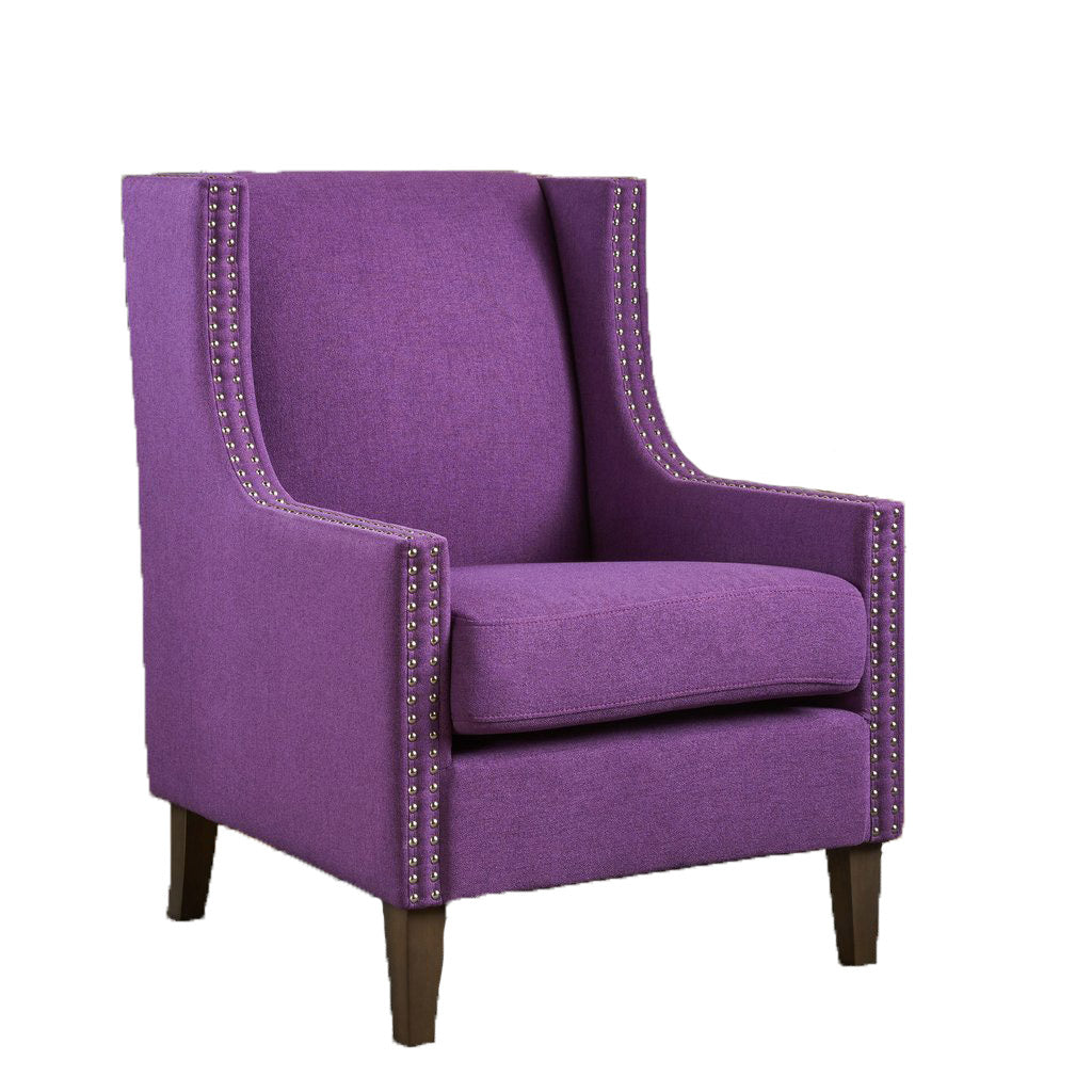 Arm Chairs & Recliners: Cecilia Classic Studded Purple Wingback Club Armchair