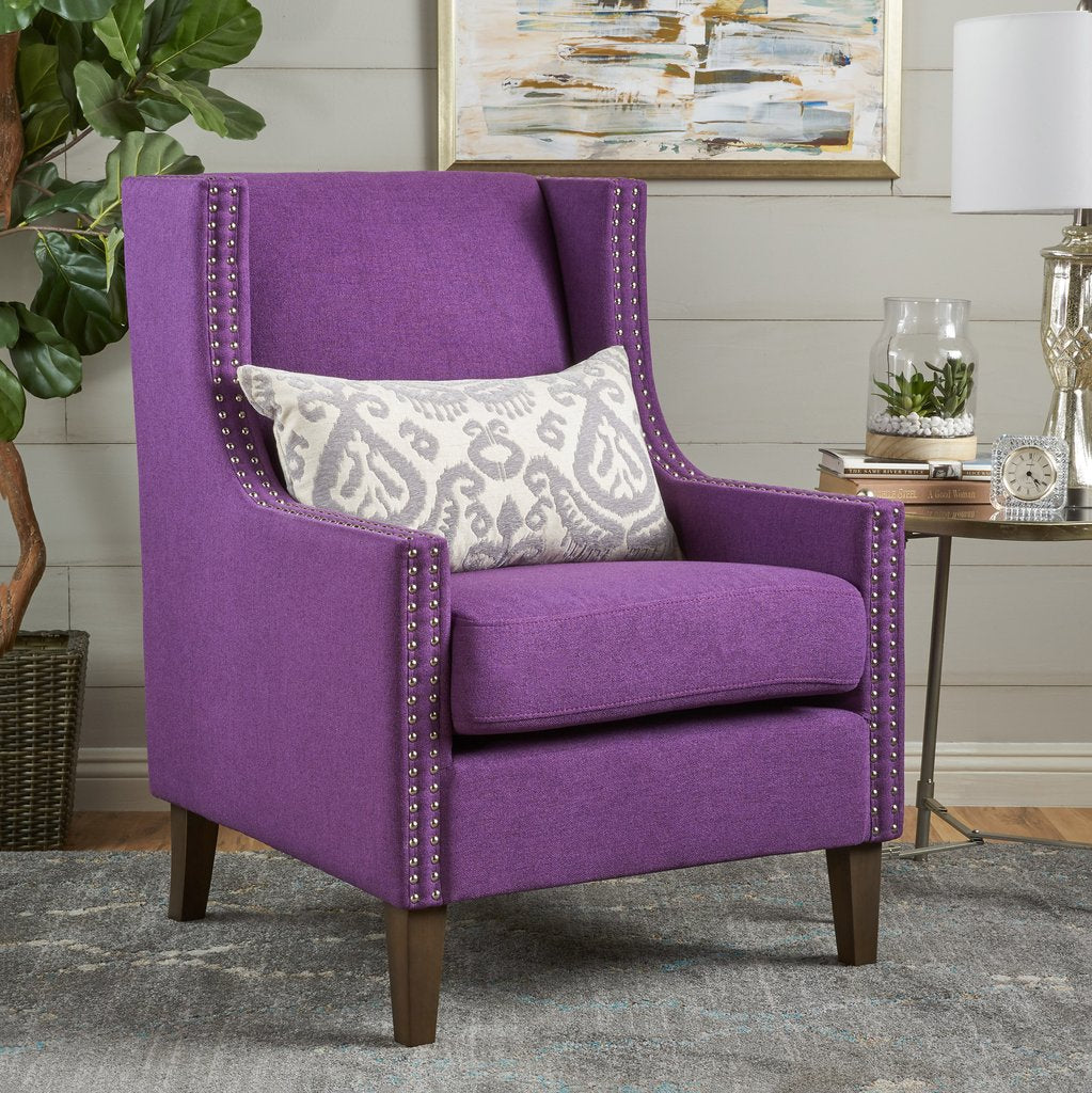 Arm Chairs & Recliners: Cecilia Classic Studded Purple Wingback Club Armchair