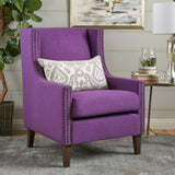 Arm Chairs & Recliners: Cecilia Classic Studded Purple Wingback Club Armchair