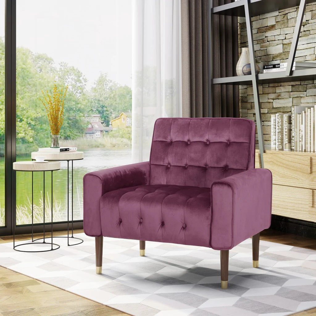 Arm Chairs & Recliners: Lewisham Raisin Tufted Velvet Armchair