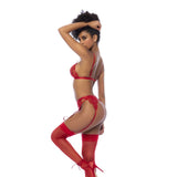 Women's Lingerie: Red 3 Pc Set w/ Bralette Garter Belt and Thong