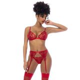 Women's Lingerie: Red 3 Pc Set w/ Bralette Garter Belt and Thong