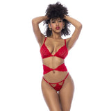 Women's Lingerie: Red 3 Pc Set w/ Bra Panties and Flexible Corset