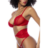Women's Lingerie: Red 3 Pc Set w/ Bra Panties and Flexible Corset
