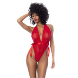 Women's Lingerie: Red Lace Bodysuit with Side Ties