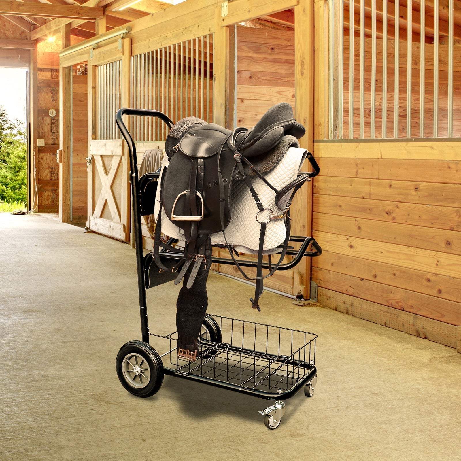 Farm Equipment: Samland Heavy Duty Two Tier Wheeled Saddle Rack