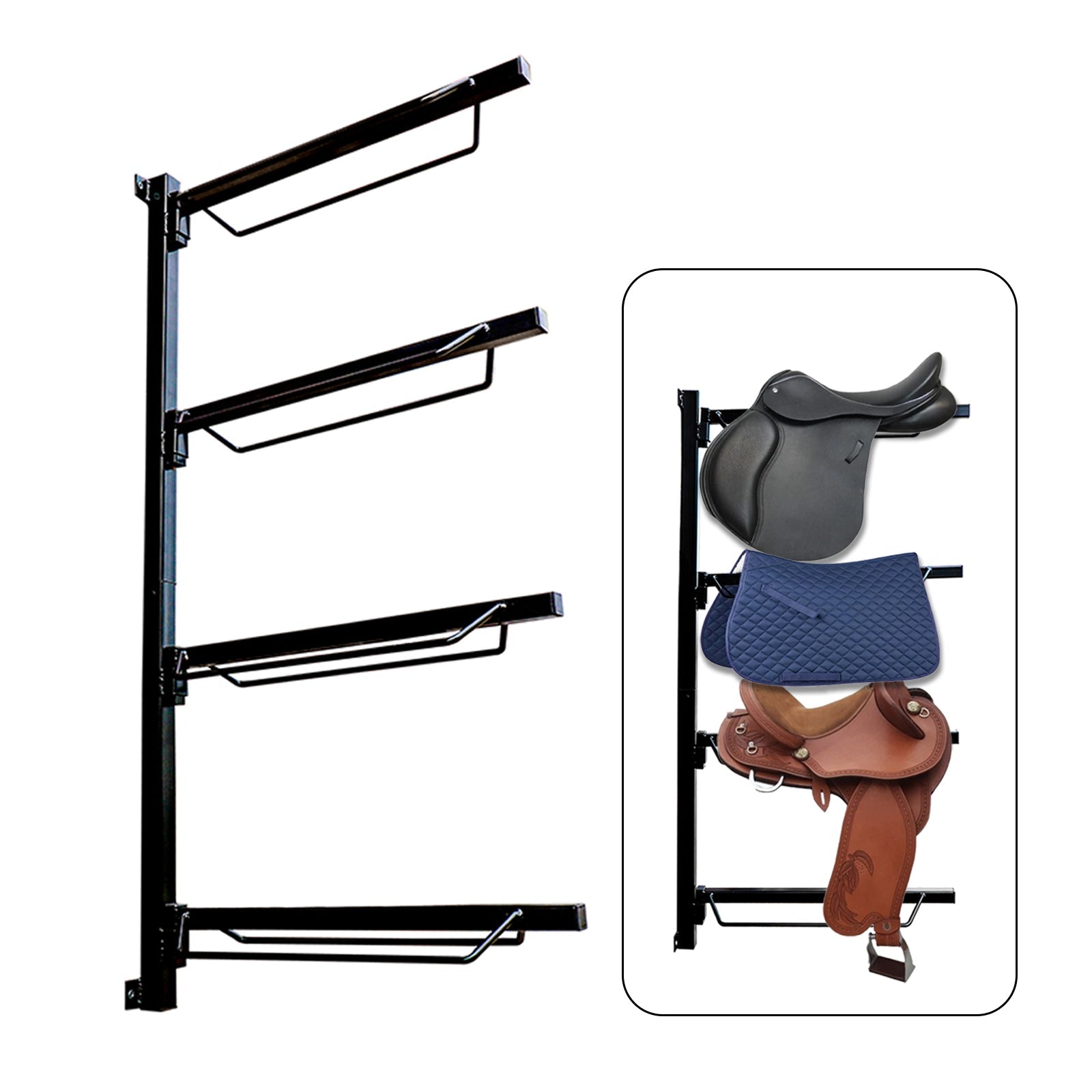 Farm Equipment: Samland Foldable 4-Tier Saddle Rack Wall Mounted Saddle Stand Space-Saving Steel Holder for Horse Tack