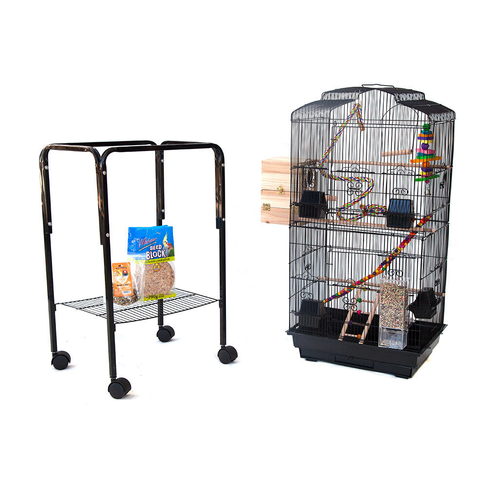 Pretend Play: Samland Dome Top High Bird Cage on Stand with Play Toys Black
