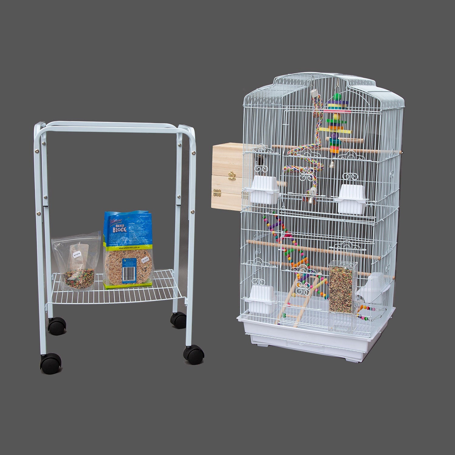 Pretend Play: Samland DOME TOP HIGH BIRD CAGE ON STAND WITH PLAY TOYS WHITE