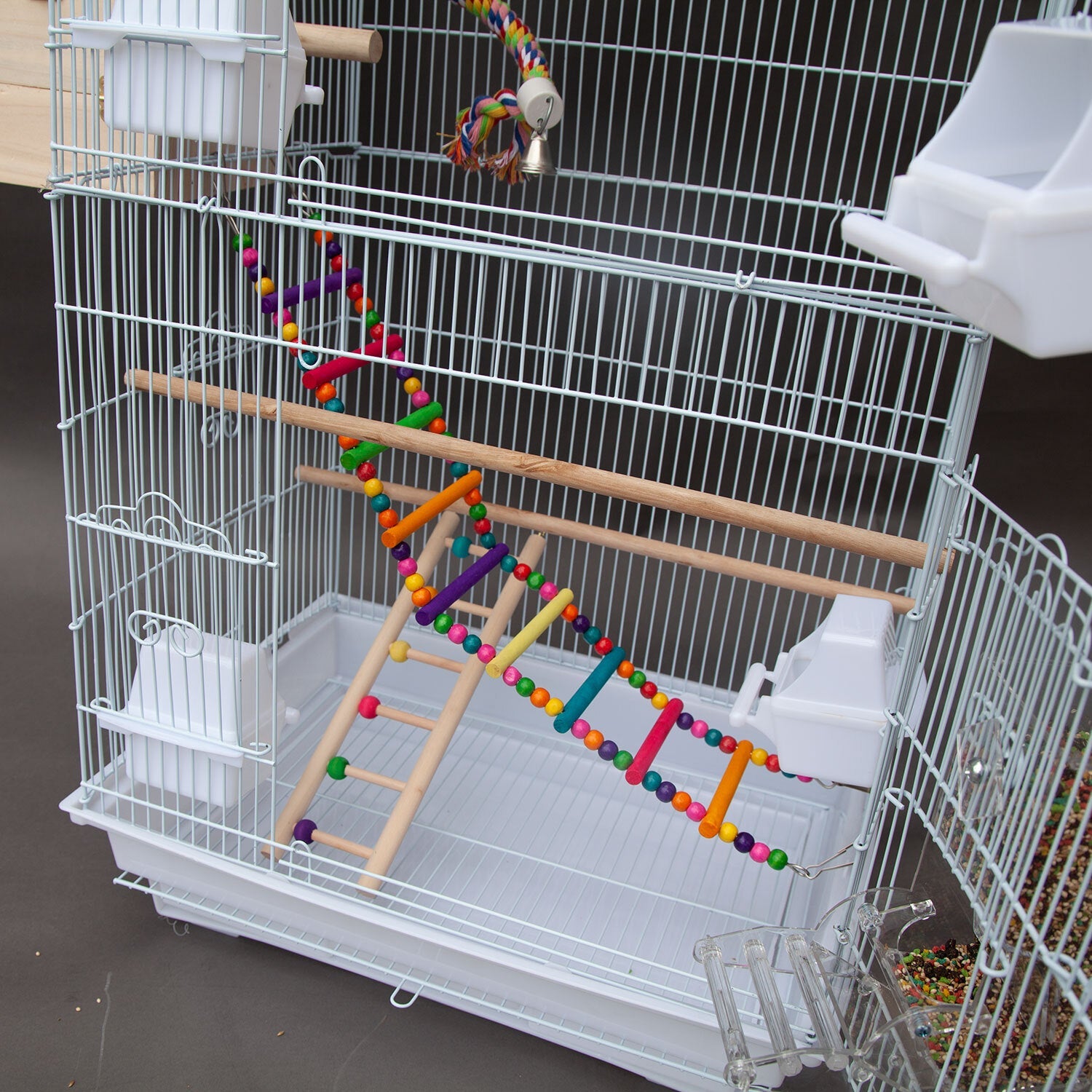 Pretend Play: Samland DOME TOP HIGH BIRD CAGE ON STAND WITH PLAY TOYS WHITE