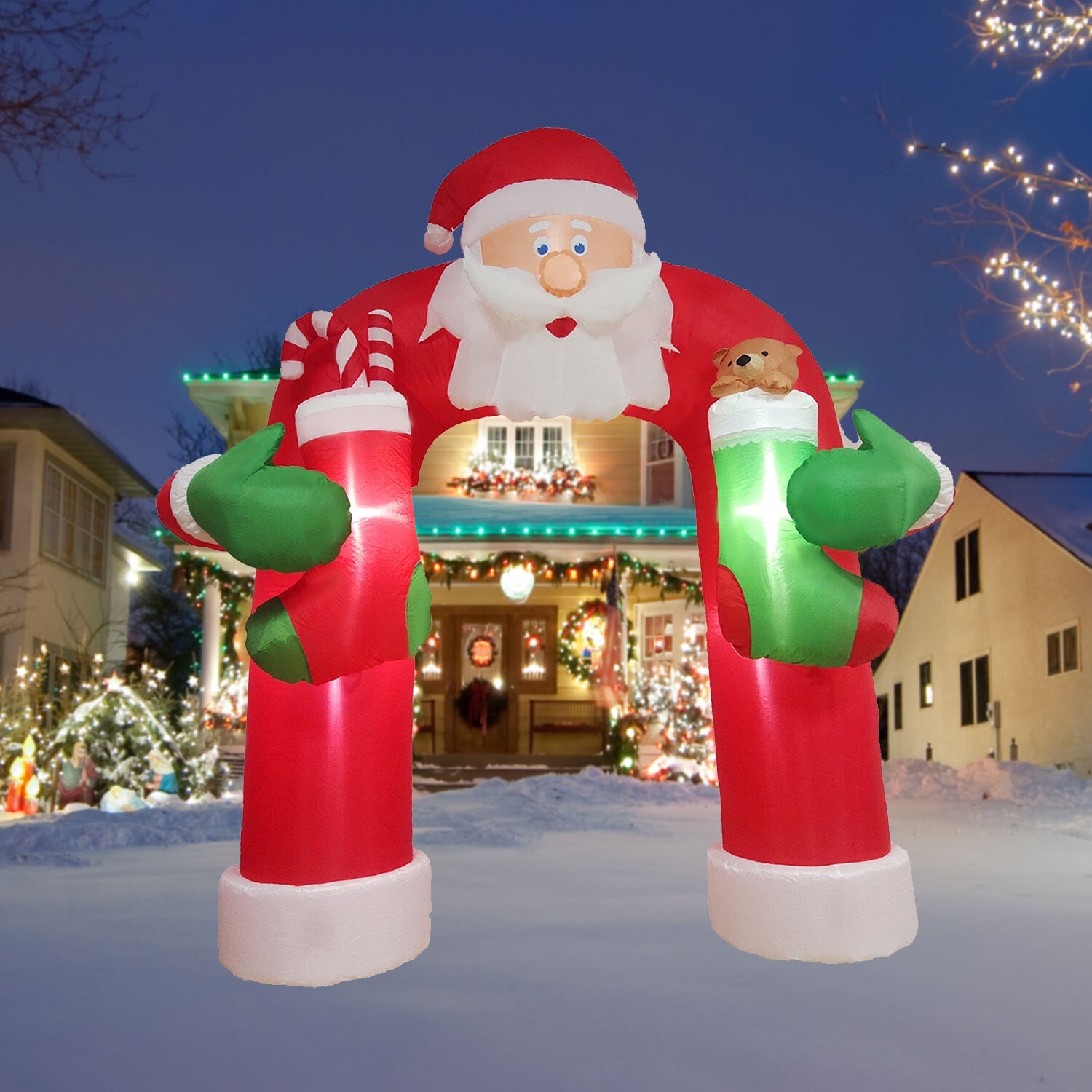 Outdoor Decorations & Lights: Samland 285CM INFLATABLE SANTA CLAUSE CHRISTMAS ARCHWAY WITH LED LIGHT