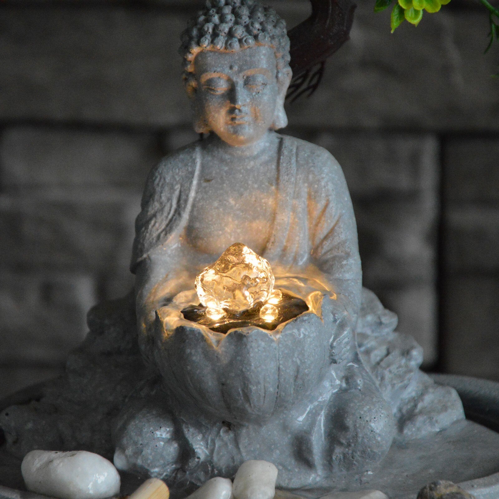 Wellness Accessories: Samland JAPANESE MINIATURE ZEN BONSAI GARDEN WITH BUDDHA WATER FOUNTAIN
