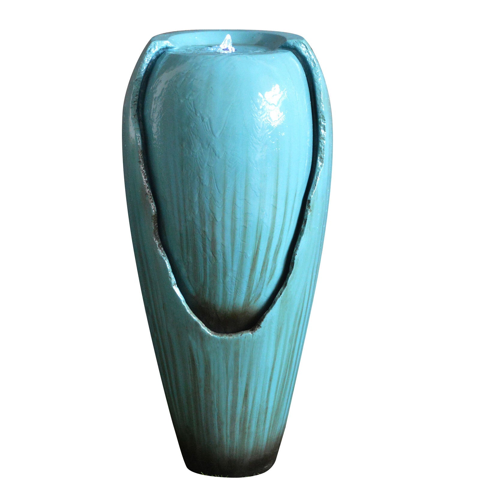 Metal Detectors: Samland 82CM BROKEN JAR WATER FEATURE FOUNTAIN WITH LED LIGHT BLUE