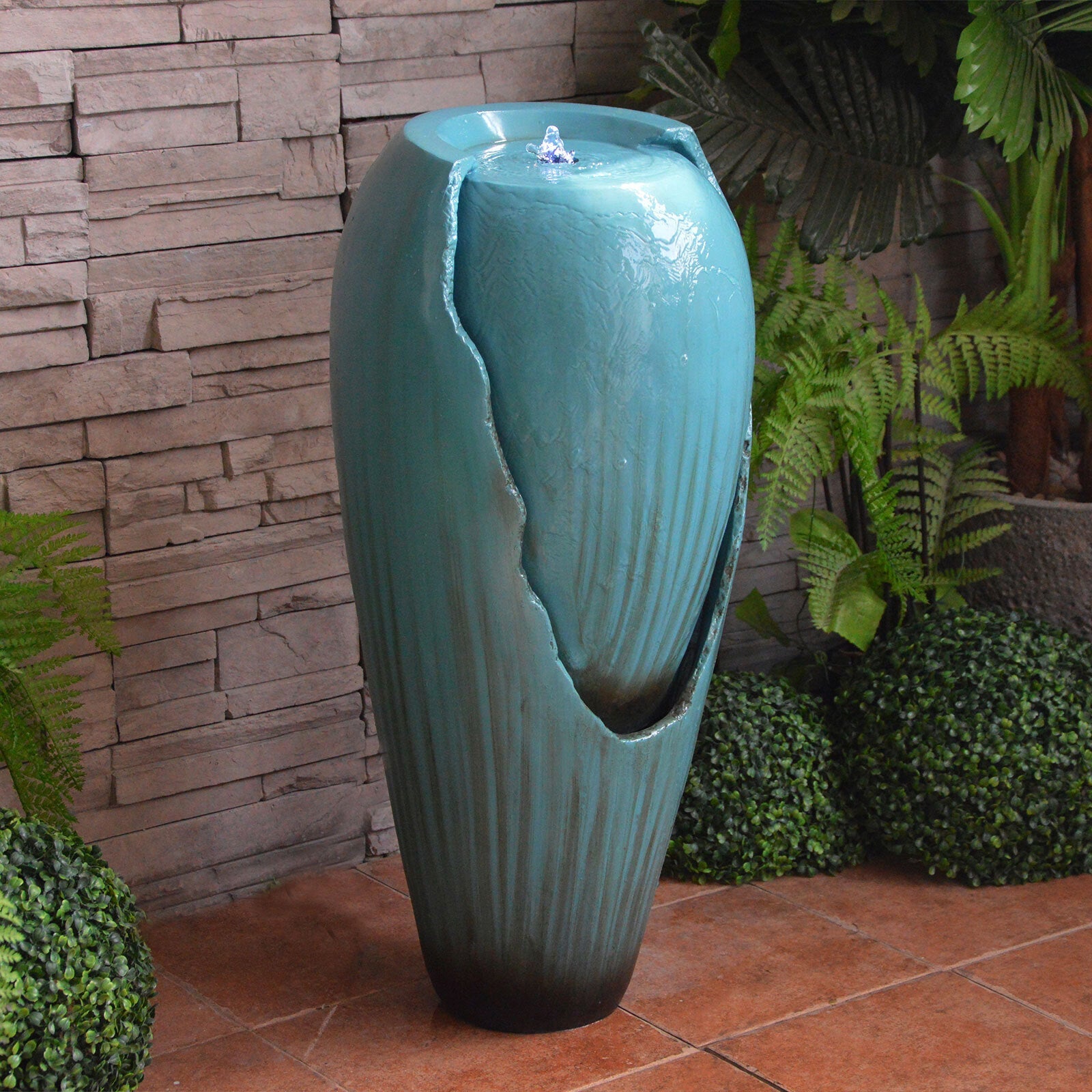 Metal Detectors: Samland 82CM BROKEN JAR WATER FEATURE FOUNTAIN WITH LED LIGHT BLUE