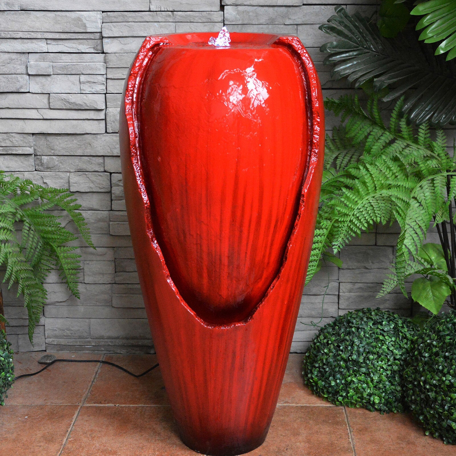 Metal Detectors: Samland 82CM BROKEN JAR WATER FEATURE FOUNTAIN WITH LED LIGHT RED