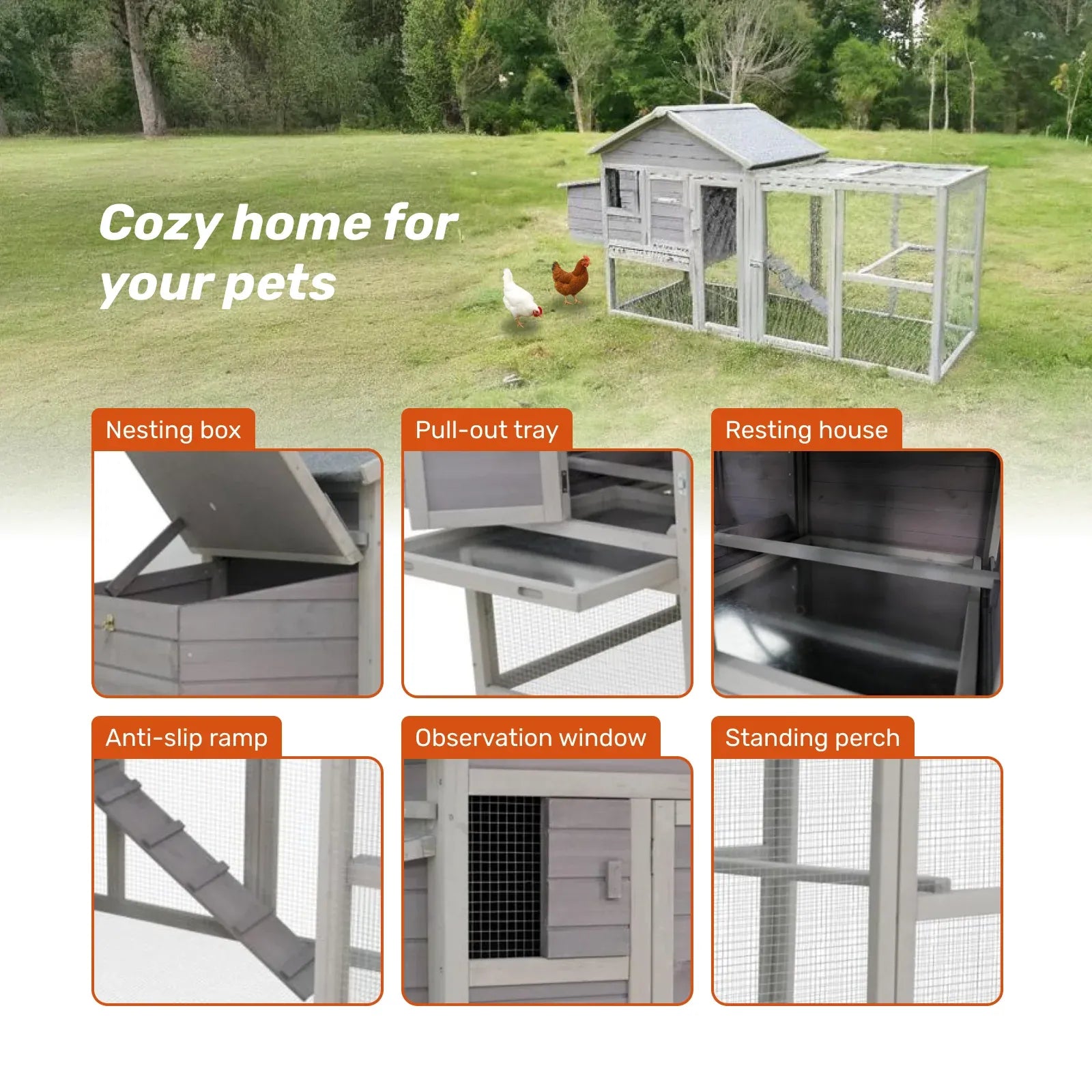 Samland Wooden Outdoor Chicken Coop with Nesting Box, Large Run & Waterproof Roof