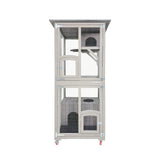 Samland Outdoor Wooden Cat Enclosure Catio with Wheels, Double Cat Houses & Roof