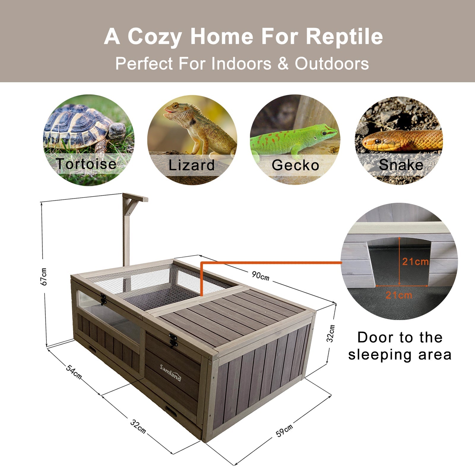 Small Animal Habitats & Cages: Samland Wooden Tortoise House Cage, Indoor Enclosure House Reptile Habitat Cage Box