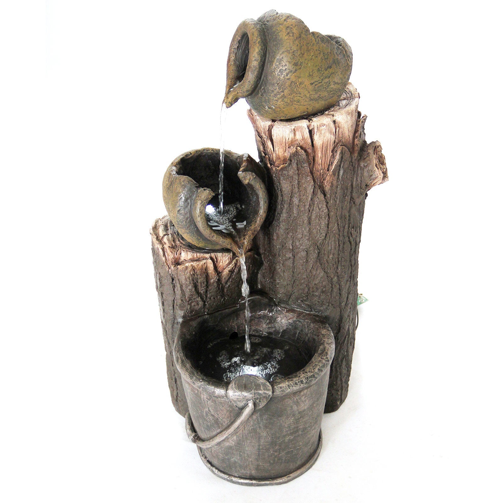 Artificial Flowers & Plants: Samland RUSTIC POURING BROKEN POTS ON TREE TRUNK SOLAR WATER FOUNTAIN FEATURE