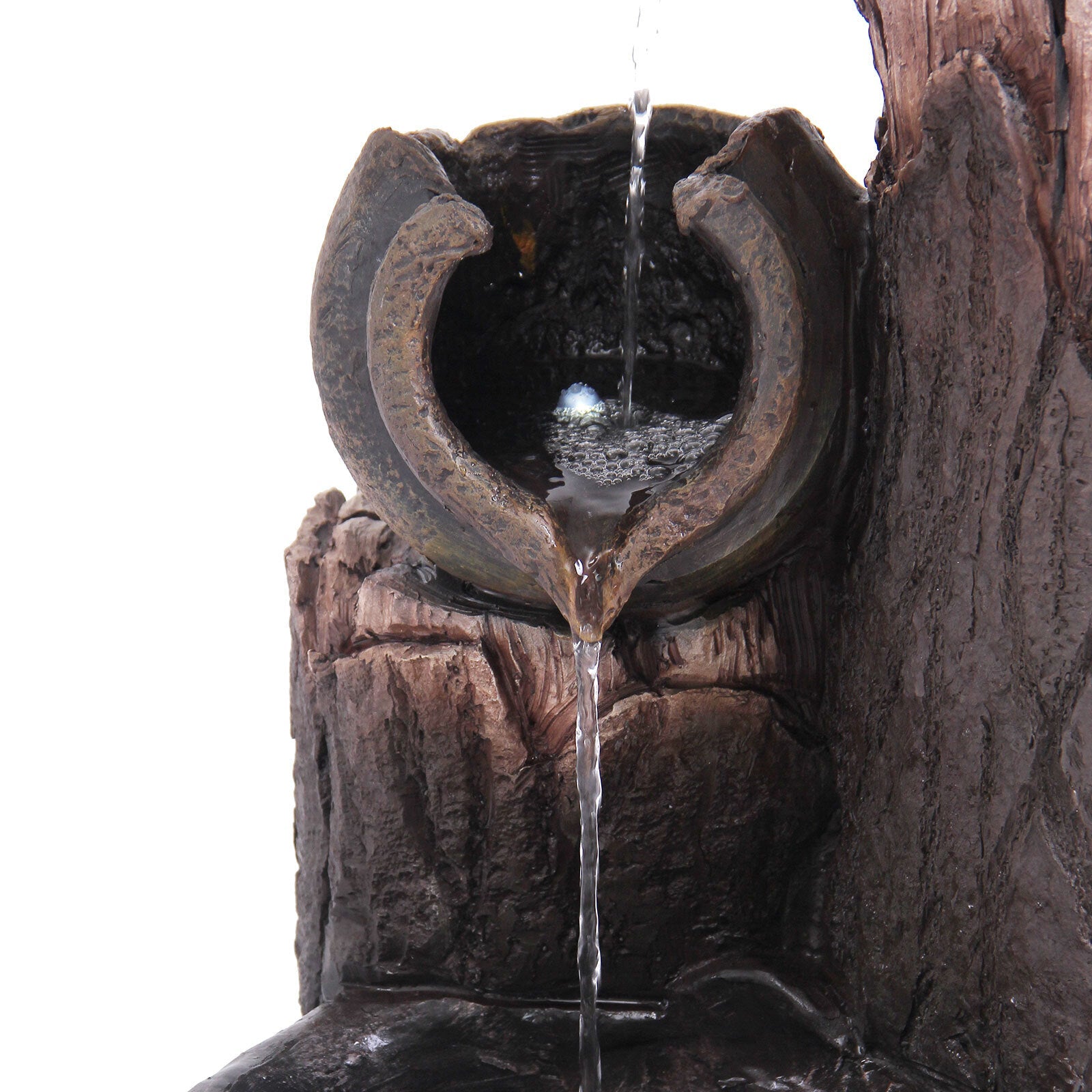 Artificial Flowers & Plants: Samland RUSTIC POURING BROKEN POTS ON TREE TRUNK SOLAR WATER FOUNTAIN FEATURE